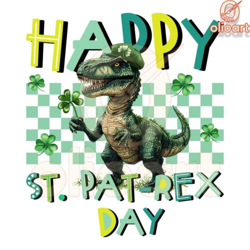 Lucky TRex St PatRex Day Checkered Design PNG