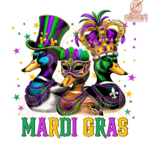 Mardi Gras Ducks Wearing Mask PNG