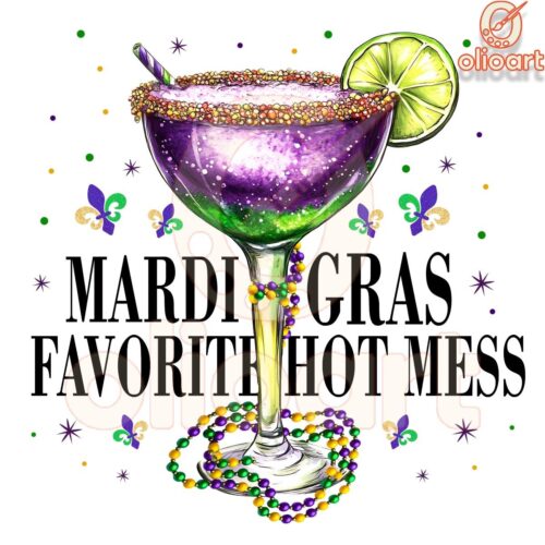 Mardi Gras Favorite Hot Mess Wine Glass PNG