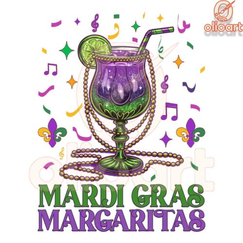 Mardi Gras Magic Margaritas Music Wine Glass PNG