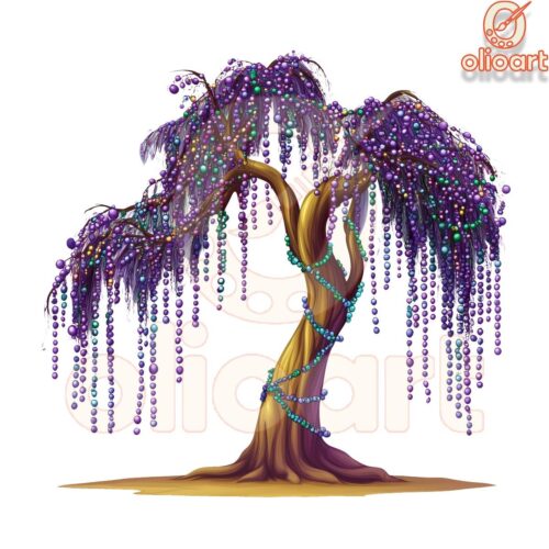 Mardi Gras Weeping Willow Bead Tree PNG