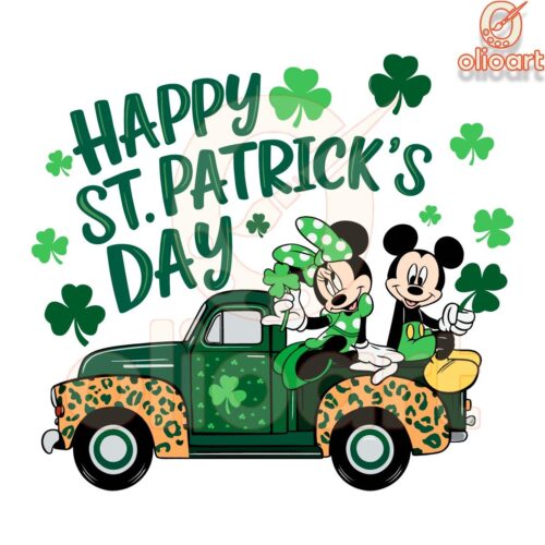 Mickey Minnie Happy St. Patrick's Day Lucky Truck Png