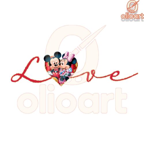 Mickey Minnie Love Heart Valentine Couple PNG