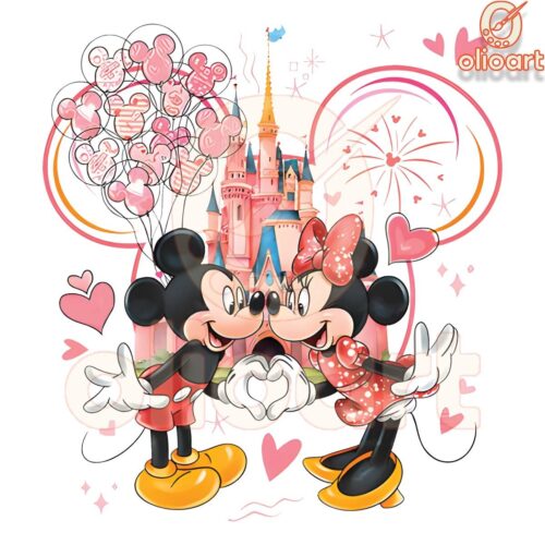 Mickey Minnie Valentine Magic at Disney Castle PNG