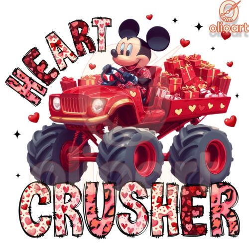 Mickey Mouse Valentine Heart Crusher Tractor PNG