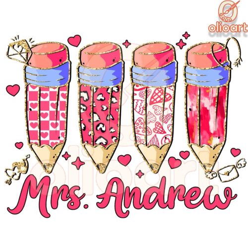 Mrs. Andrew Custom Name Teacher Valentine Pencils PNG