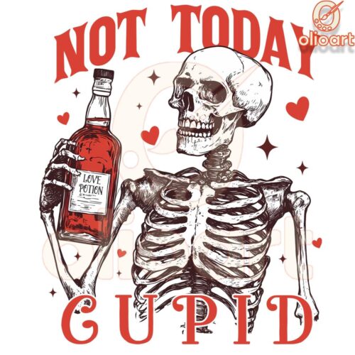 Not Cupid Today Skeleton Drinking Love Potion PNG