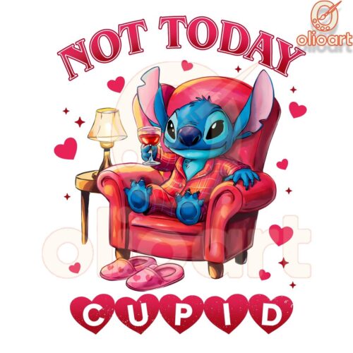 Not Today Cupid Stitch Sitting Valentine PNG