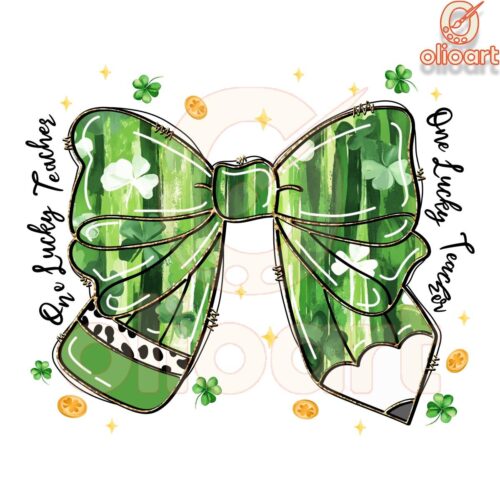 One Lucky Teacher Coquette Pencil St Patricks Day SVGPNG Design