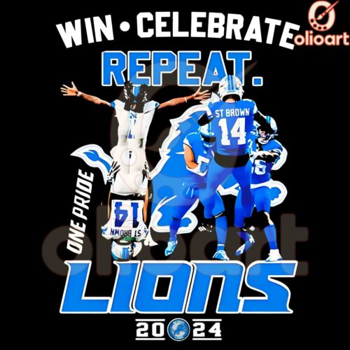 One Pride Detroit Lions 2024 Win Celebrate Repeat PNG