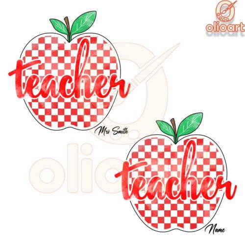 Personalized Teacher Checkered Apple PNG Design