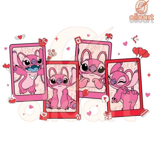 Pink Angel Stitch Love Valentine Collage PNG