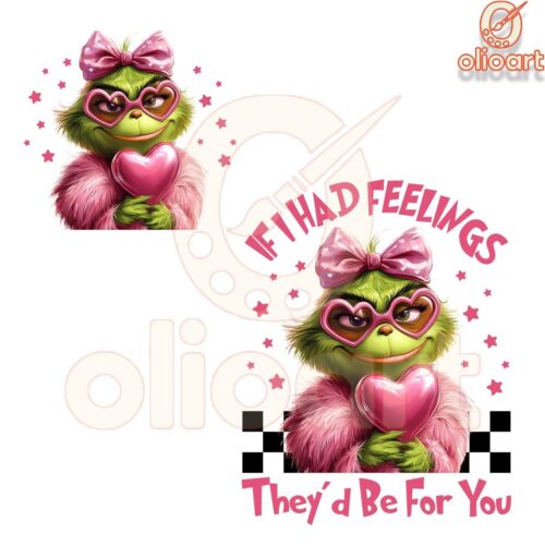 Pink Bow Grinch If I Had Feelings Valentine PNG