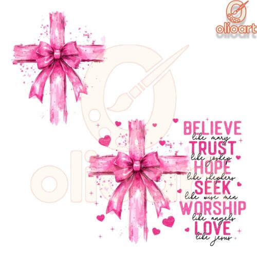 Pink Valentine Coquette Cross Believe Png