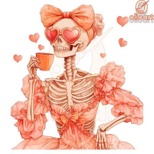 Pink Valentine Skeleton Coquette Headband PNG