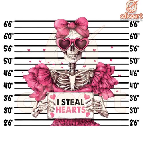 Pink Valentine Skeleton I Steal Hearts PNG