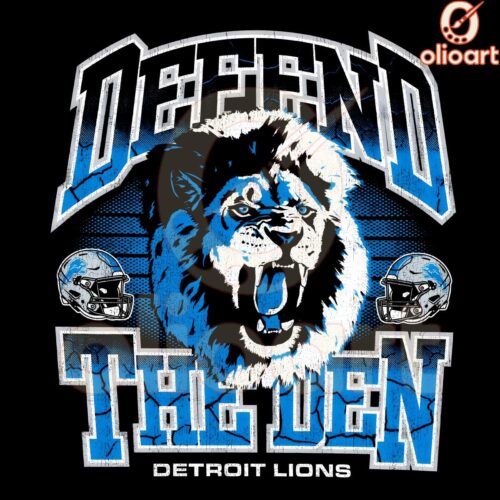 Retro Detroit Lions Mascot Defend The Den PNG Design