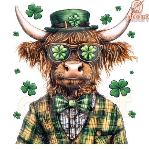 Retro Highland Cow St. Patrick's Day Shamrock Png