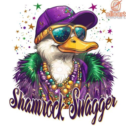 Shamrock Swagger Duck SVG PNG for Mardi Gras Fun