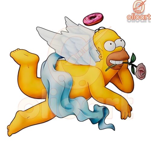 Simpsons Donut Angel Holding Rose in Mouth PNG Art