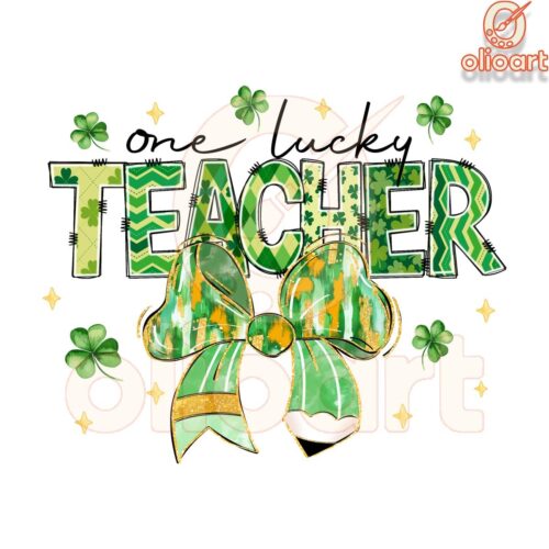 Sparkly One Lucky Teacher Coquette Pencil SVGPNG Design