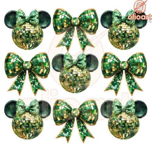 St Patricks Day Disco Ball Coquette Shamrock Irish PNG