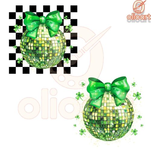 St Patricks Day Lucky Checkered Disco Ball PNG Design