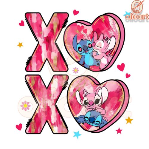 Stitch And Angel Valentine XOXO Love PNG