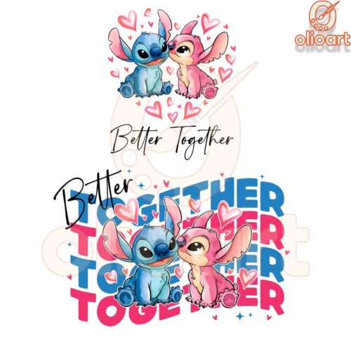 Stitch Angel Better Together Valentine Couple PNG