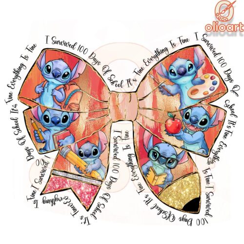 Stitch I Survived 100 Days Of School Coquette PNG