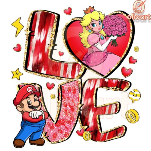 Super Mario Valentine Love Glitter PNG Design