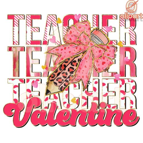 Teacher Valentine Leopard Coquette Pencil PNG