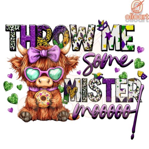 Throw Me Some Beads Mardi Gras Cow SVG or PNG Design