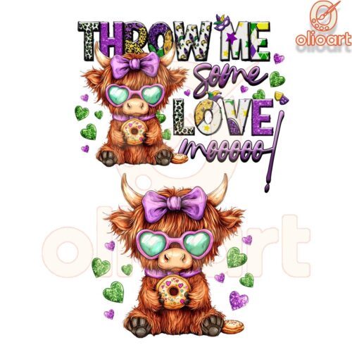 Throw Me Some Love Moo mardi Gras Cow PNG