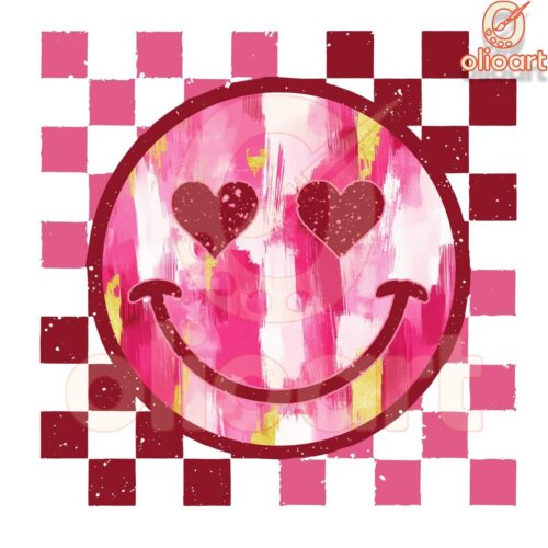 Valentine Checkered Smiley Face PNG