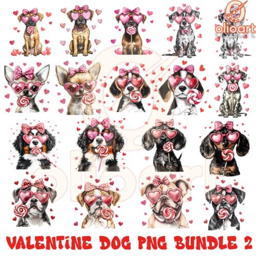 Valentine Dog Coquette PNG Bundle