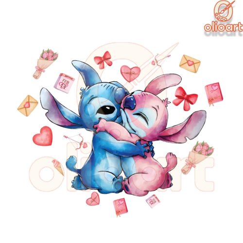 Valentine Heart Disney Stitch And Angel PNG