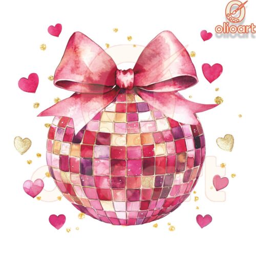 Valentine Pink Disco Ball Coquette PNG