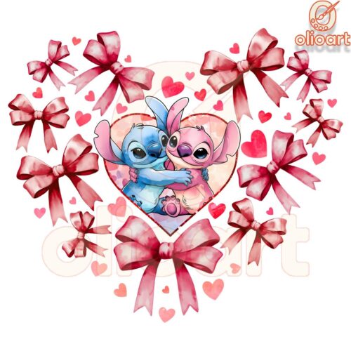 Valentine Stitch And Angel Coquette Heart PNG