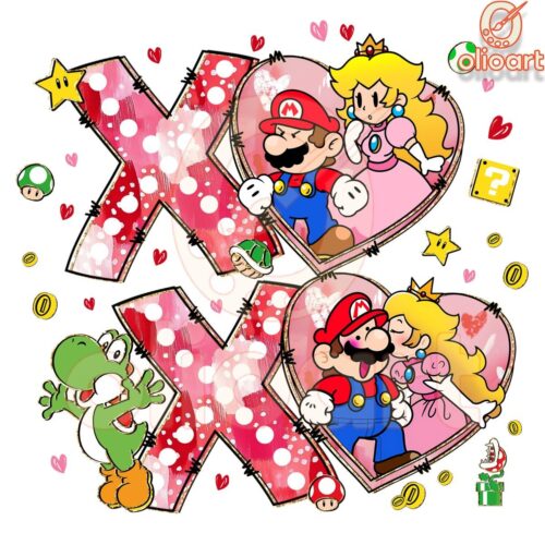 Valentine XOXO Mario Couple Love PNG