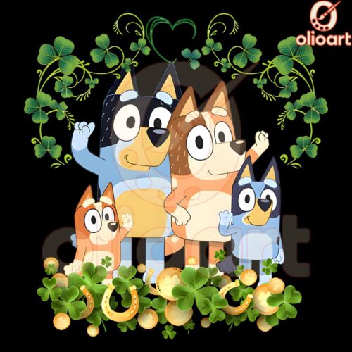 Bluey Family St Patricks Day Lucky Shamrock PNG Cartoon