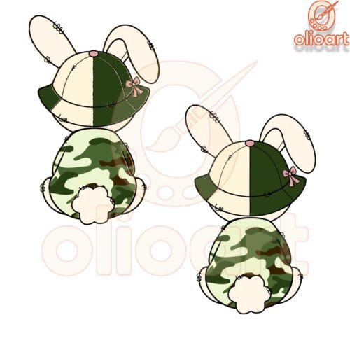Camo Pattern Bunny With Hat Coquette PNG