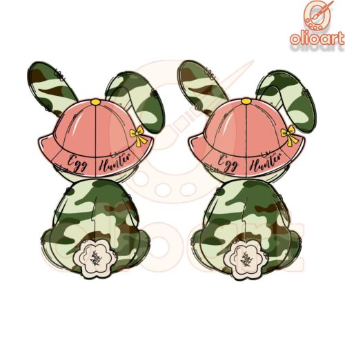 Camo Pattern Bunny With Hat Egg Hunting Easter PNG