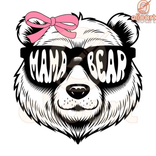 Cool Mama Bear Pink Bow Coquette PNG