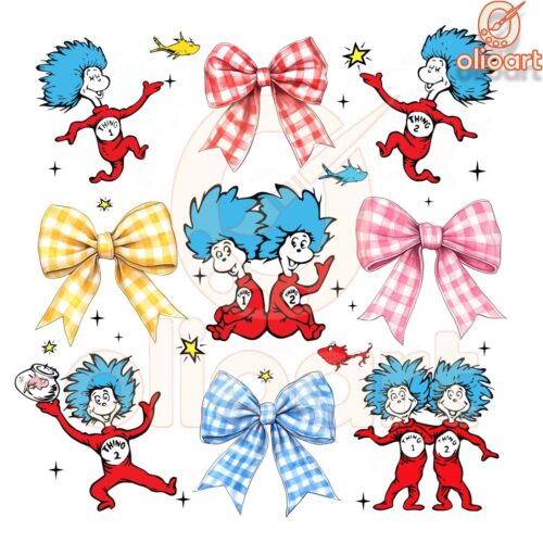 Coquette Bow Thing 1 Thing 2 Dr Seuss PNG Design