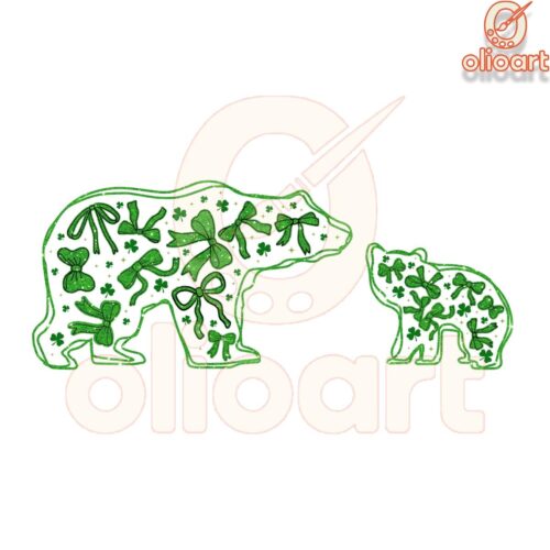 Coquette Green Bow Mama Bear PNG