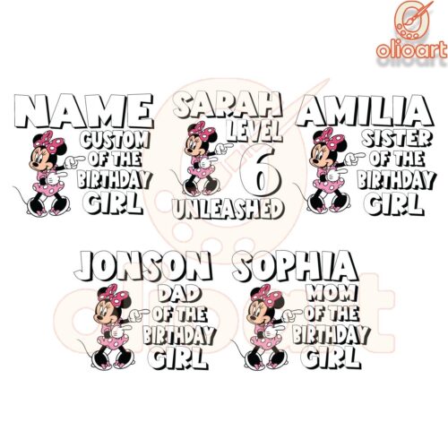 Custom Minnie Mouse Birthday Girl Family Bundle PNG Design