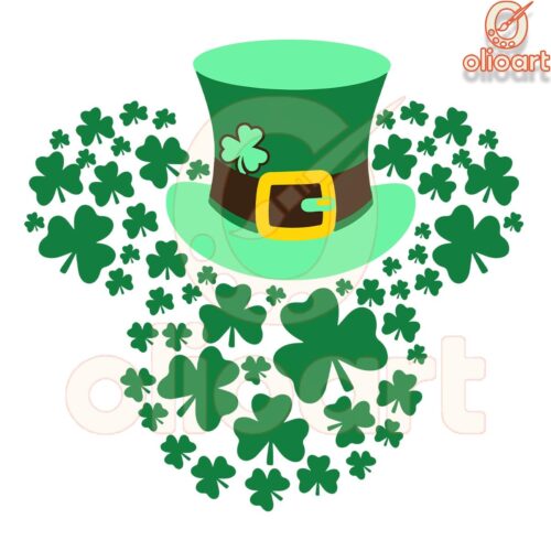 Happy St Patrick Day Mickey Head Green Clover Hat SVG