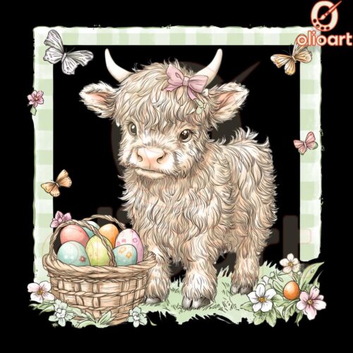 Highland Cow Bunny Easter PNG Cute Festive Design