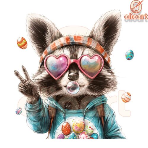 Hoodie Raccoon Blowing Bubble Cute Easter PNG